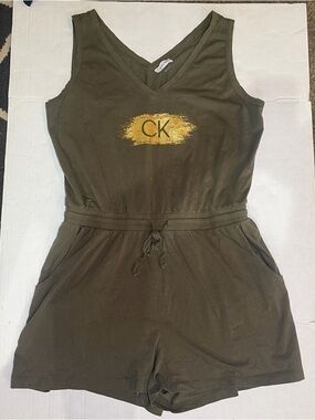 Calvin Klein Olive Green Romper with Gold CK Accent